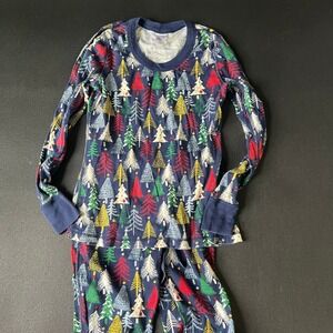 Hanna Andersson Women Christmas Tree Pajama Set Navy Organic Cotton S/XS Festive